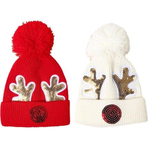 Christmas Hats for Kids With Deer Horn Ornament -Santa- Hats for Children Winter Hats Knitted for Boys Girls