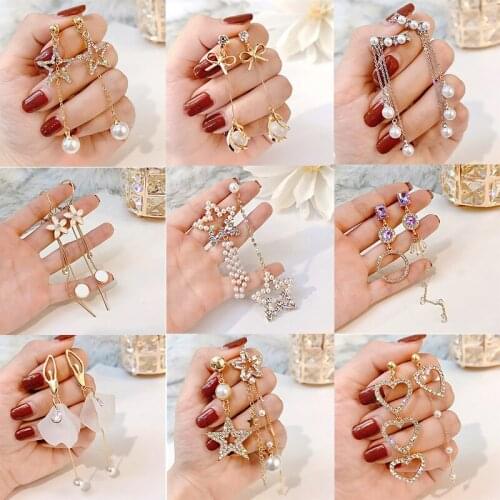 Flower Earrings Purple Drop Heart-Shape Luxury Pearl Rhinestone Earrings Inlaid Golden Earrings Dangler Girl Gifts For Friends