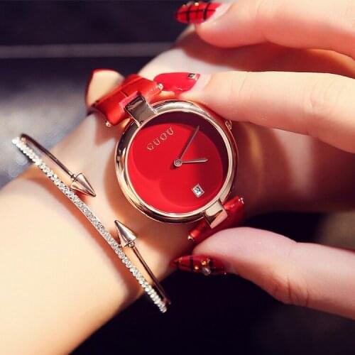 Waterproof and fashionable womens round watch trendy leather belt simple leisure ultra-thin womens watch quartz watch