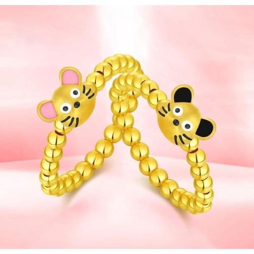Jewelry gold ring Zodiac rat 3D Gold 18k gold small gold bead transfer bead ring for women moissanite rings women jewelry