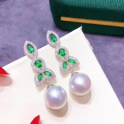 Green 925 Sterling Silver Earrings Findings Settings Base Mountings Parts Mounts for Coral Pearls Agate Crystal Stones Jade