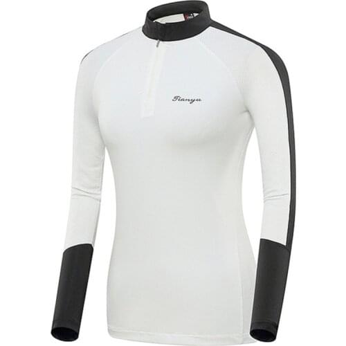 Horse Riding Clothes T Shirts Women Spring Autumn Long Sleeve Slim Turn Down Collar Polo Tee Tops Horse Equipment T-shirt Tshirt