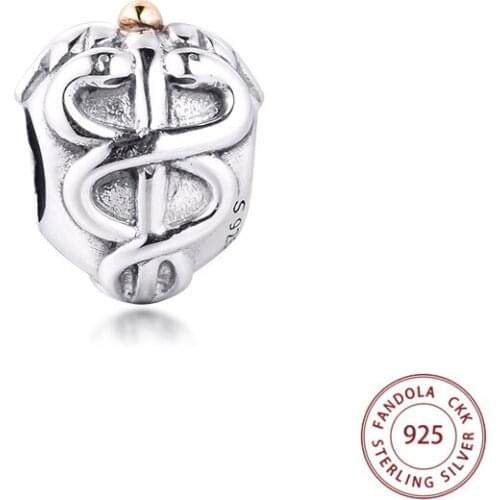 100% Real 925 Sterling Silver Life Saver Caduceus Charms Beads Fits Women Original Bracelets DIY Jewelry bijoux femme