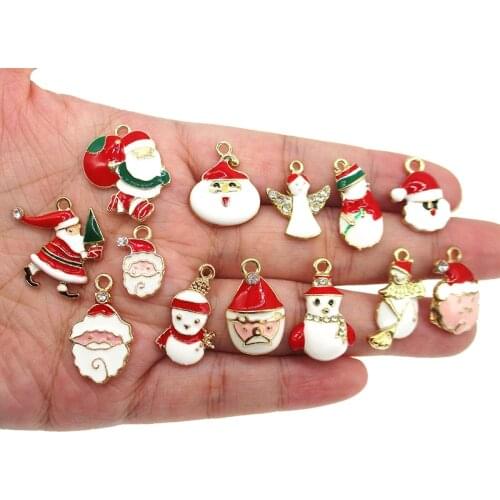 10pcs Christmas series of Santa claus and snowman Charms Pendants Enamel Bracelet Party Home Metal Craft Decoration Tree Hanging