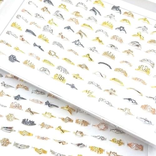 MixMax 100pcs Womens Rings Fashion Metal Alloy Girls Favorite Finger Joint Bands Mix Styles Party Gifts Wholesale Lot