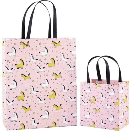 12pcs Cute cartoon pink gift bag wedding party Christmas decoration packaging pocket with handle