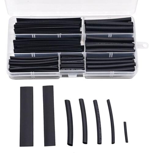 142Pcs/Lots 7 size black heat shrinkable tube boxed mobile phone data cable repair protection insulated wire casing tube