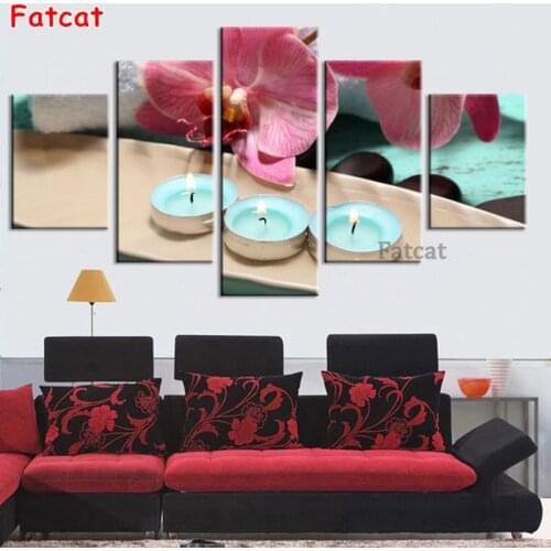 5 couplet diamond painting cross stitch orchid flower candle full square, round diamond painting wall art 3D home decorat PP2172