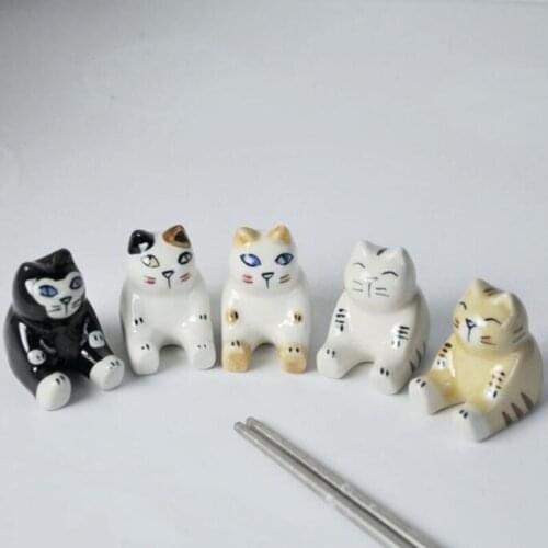 5pcs/set Cute Chopstick Rack Pillow Care Rest Kitchen Art Craft Tableware Japanese Style Sitting Cat Chopstick Holder