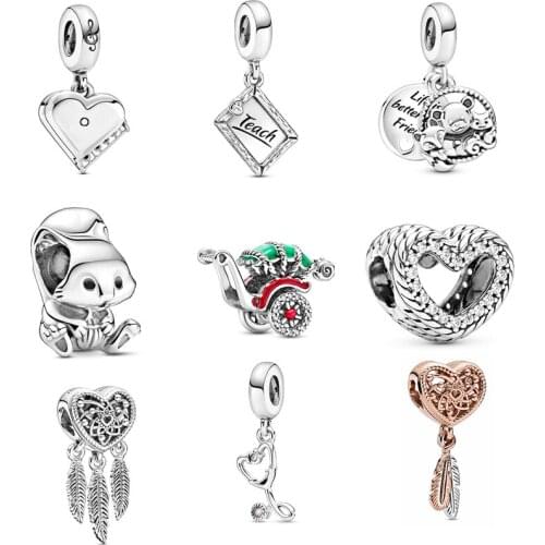 5PCS New Charms Hollw Dreamcatcher Teach Brand Heart Animal Bear Enamel Baby Carriage Bead Fit DIY Bracelet Women Jewelry Making