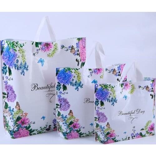50pcs Thicken Plastic Packaging Bag For Clothing Party Gift Jewelry Bags Flower Printed Gift Handle Bags