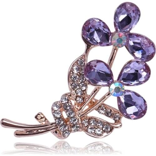 Beadsland Glorious Flower Leaf-Shaped Brooch Womens Top Grade Diamond Set Crystal Glass Corsage Brooch Cardigan Accessories