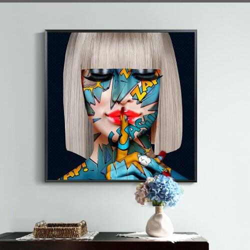 Large Size Girl Face Graffiti Art Paintings on the Wall Art Posters and Prints Modern Closed Eyes Art Pictures Home Wall Decor