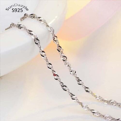 Genuine Real Pure Solid 925 Sterling Silver Chain Necklace for Women Jewelry Water Wave Basic Chains Female Necklaces