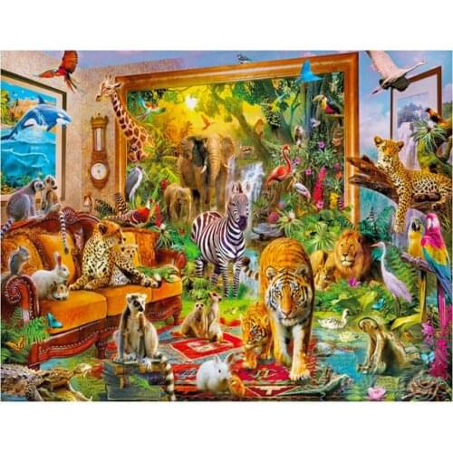 Diy diamond mazayka 5d diamond painting wild animals lion full square round drill rhinestone embroidery tiger & elephant A2159