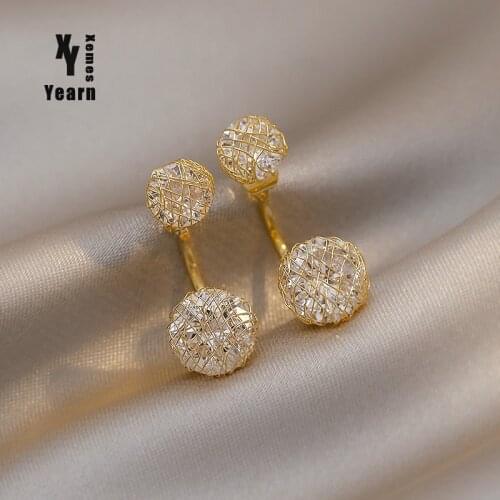 Design Sense Woven Gold Wire Wrapped Round Zircon Back Hanging Earrings Korean Fashion Girls Jewelry Luxury Earrings For Woman