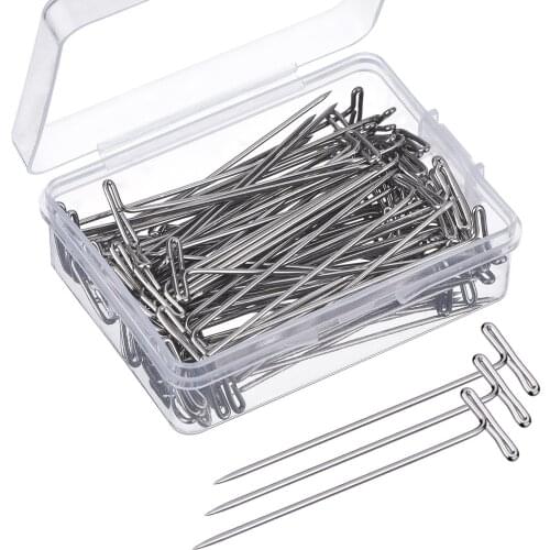 50pcs long Silver T Shape Needles Pin For Wigs On Mannequin Head Hair Weaving Tools Salon Styling Tools