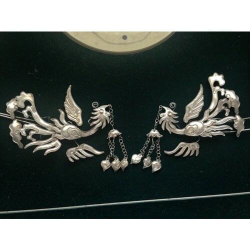 Side Phoenix Double Hair Sticks Traditional Antique Pinach Artwork Silver Hair Stick Hanfu Accessories Stage Performance