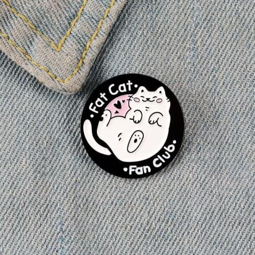 Cartoon Cute Animals Enamel Brooch Cat Fat Cat Fan Club Round Pin Alloy Badge Clothes Bags Accessories Sweet Jewelry Gifts