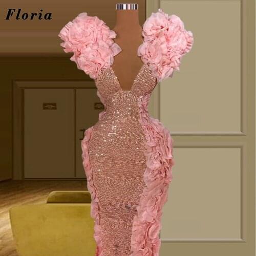 Sparkly 3 Styles Evening Dresses With Flower Beaded Prom Dresses For Women Saudi Arabia Robes De Soiree Dubai Couture Party