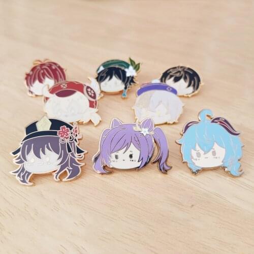 Kawaii Genshin Impact Hard Enamel Pins Cartoon Hu Tao Klee Zhong Li Badge Cute Accessories Fan Gift