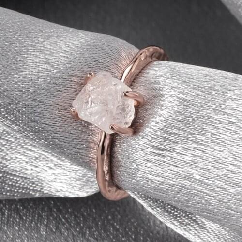 Natural Stone Crystal Rings Women Irregular Healing Transparent luorite Rose Gold Wedding Finger Female Ring Vintage Jewelry