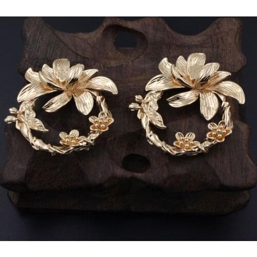 10pcs Quality Brass Casted Vine Leaf Lotus Flower Circle Charms Connectors Decoration DIY Crafts Earrings Jewelry Accessorie