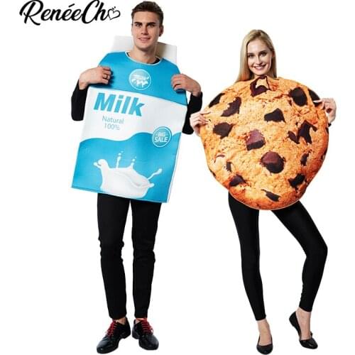 Reneecho Adult Cookies And Milk Costume Men Milk Costume Food Mascot Cosplay Women Match Outfit