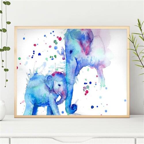 Colorful Elephant Mother Child Art Canvas Paintings Wall Posters and Prints Animals Elephant Pictures Living Room Decoration