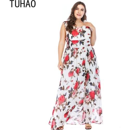 TUHAO Summer 5XL 4XL 3xl Plus Size BOHEMIAN Dress Women Print Patchwork Maxi LONG Dress Ladies Tunic Ruffles Beach Dresses WM65