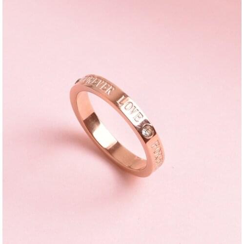 Cute Romantic Forever Love Zircon Rings For Women Lovers Sweet Rose Gold Silver Color Stainless Steel Wedding Ring Jewelry Gift