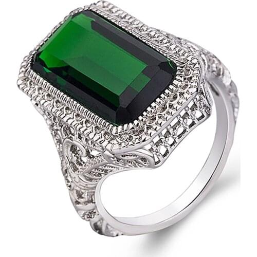 Fashion Natural Green Stone Wedding Ring Jewelry Classic Women Crystal Engagement Rings for Female Friend Party Best Gift