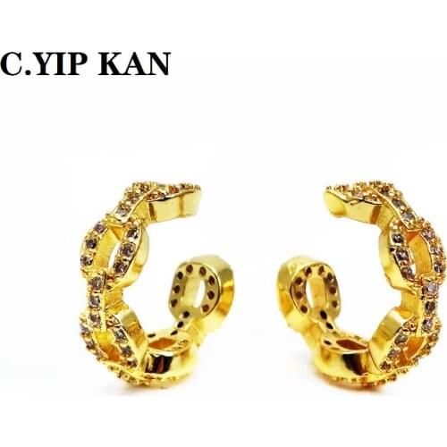 Fashion U-shaped gold plated ear clip copper micro inlay color zircon earmuff non hole earring ear bone clip ear ring a pair