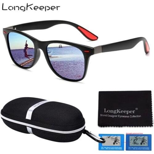 LongKeeper Classic Rivet Sunglasses Men Polarized Square Mirror Goggle for Driving Women New Sport Gafas de sol UV400 with Box