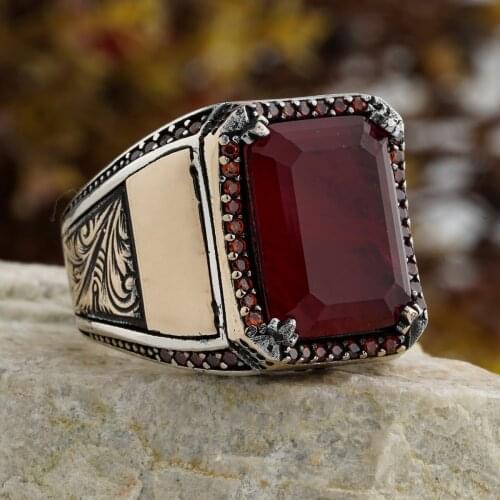 Aqeeq Agate Stone 925 Jewelry Sterling Silver Ring Fine Jewelry For Mens Fashion Real Vintage Gift Accessory All Size Onyx Red