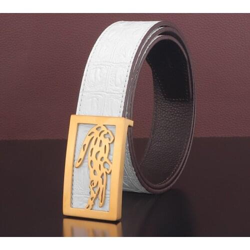 High Quality Crocodile steel buckle belts men White Upscale full grain leather Waist Strap luxury Brand Casual ceinture homme