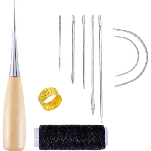 Hand Tools Set Leather Sewing Needles Stitching Awl Needle Set Thread Thimble Shoe Repair Tool Leathercraft Tool Sets Punching