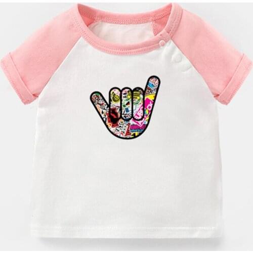 Jdm Sticker Bomb Decal Creative Colorful Fingers Design Newborn Baby T-shirts Toddler Graphic Raglan Color Short Sleeve Tee Tops