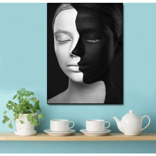 Wall Art Poster Face Oil Canvas Painting Color HD Canvas Prints Abstract Face White Black Canvas Paintings Picture Living Room