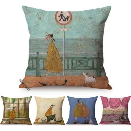 Nordic Hand-Painted Abstract Cartoon Cushion Cover Men and Dog Autumn Daily Harmony Home Decoration Throw Pillow Cases Cojines