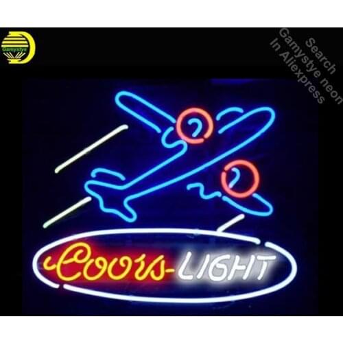 Neon Sign for Coors Light Airplane Neon Bulb sign handcraft Glass tube Beer Bar Pub decor wall Dropshipping neon bar lights Home