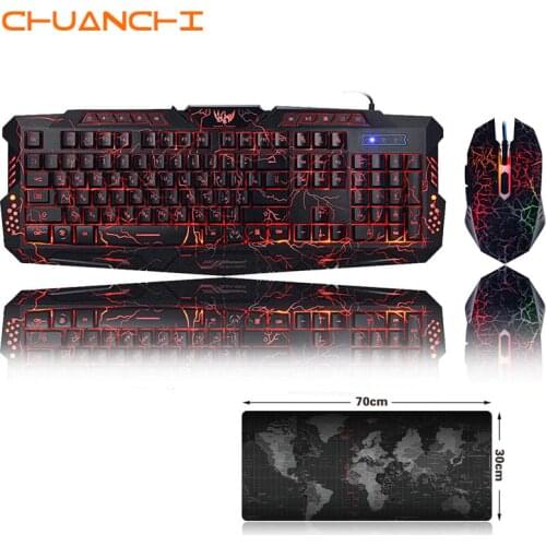 Newest M200 English/ Russian Gaming Keyboard Mouse Combos Purple/Blue/Red RGB Breathing LED Backlight USB Wired keyboard for PC