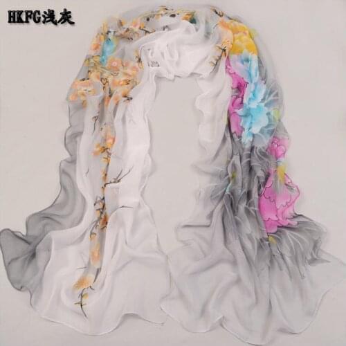 New Arrive Women Scarf Beautiful Flower Print Oil Painting Long Silk Scarf For Women Shawls As Birthday Gift