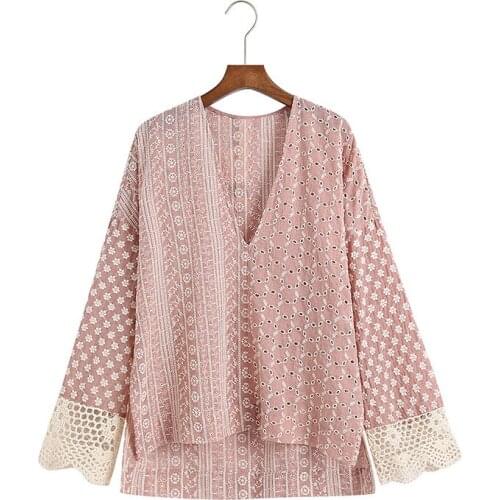 New Vintage Crochet Long Sleeve Elegant Cutwork Embroidery Cotton Blouses