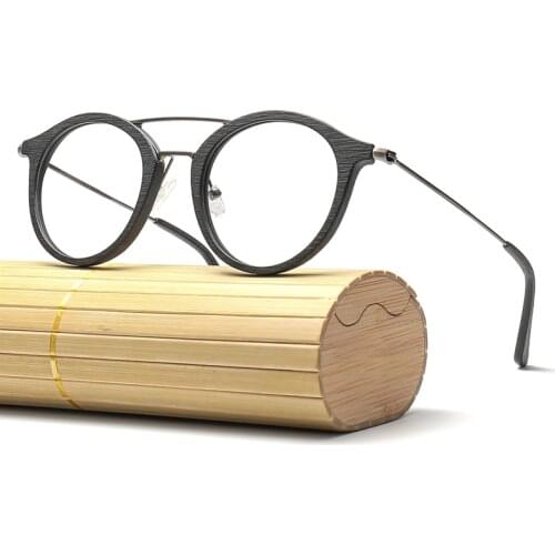 Men and Women Wood Grain Optical Glasses Frame Acetate Prescription Eyeglasses Frames with Clear Lens with case BC05