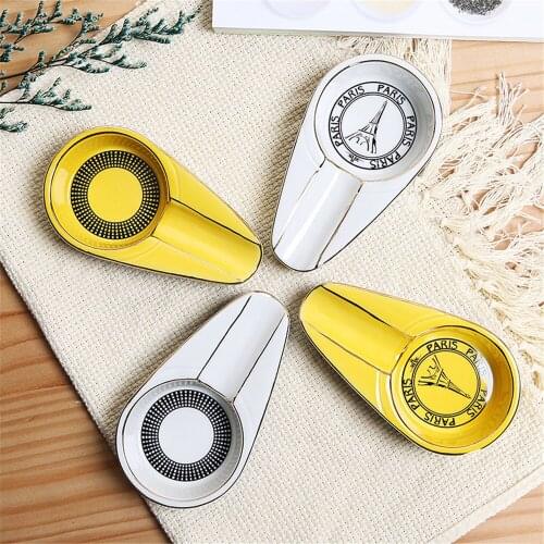 Portable Ceramic Single Cigar Ashtray 4 Colors Round Ash Slot Yellow Household Cigarette Holder Tobacco Ashtray Smoking Supply