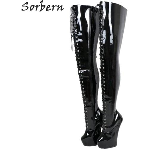 Sorbern Extreme High Heel 85cm Hard Shaft Hoof Sole Wedge Platform Fetish Heelless Lace Up Horse Boot Long Custom Color