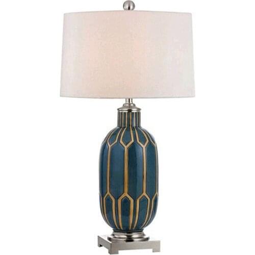 Post-modern American Rural Retro Blue Ceramic Fabric Led E27 Table Lamp For Living Room Bedroom Study H 68cm Ac 80-265v 1392