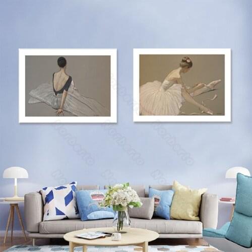 Modern Canvas Painting Poster and Print Art Ballet Dancer Girl Portrait and Shoes for Home Rooms Dancing Room Wall Decoration