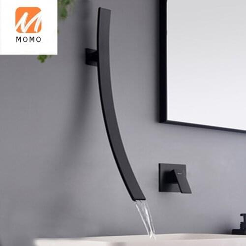 Modern Chrome Waterfall Spout Wall Mount Basin Faucet Single Handle Mixer Tap Concealed Bathroom Sink